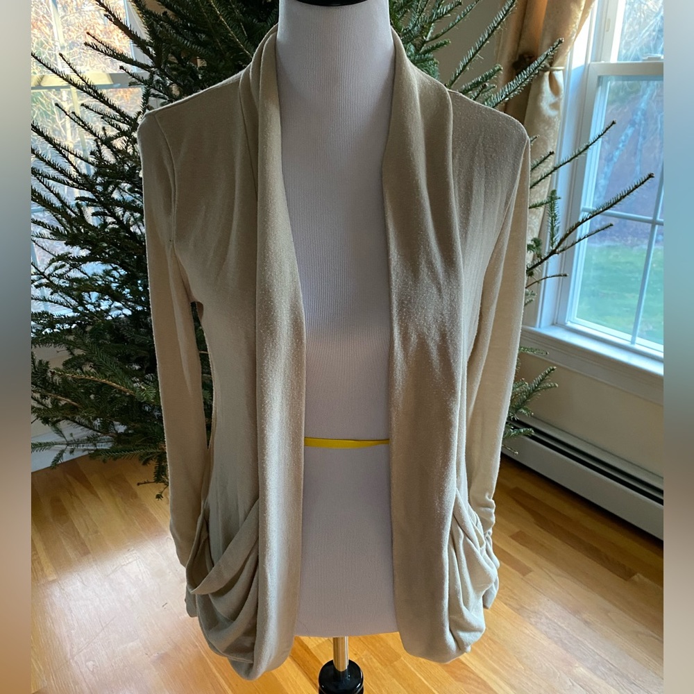 UK2LA Beige Tan Ruched Cardigan Sweater Size S
